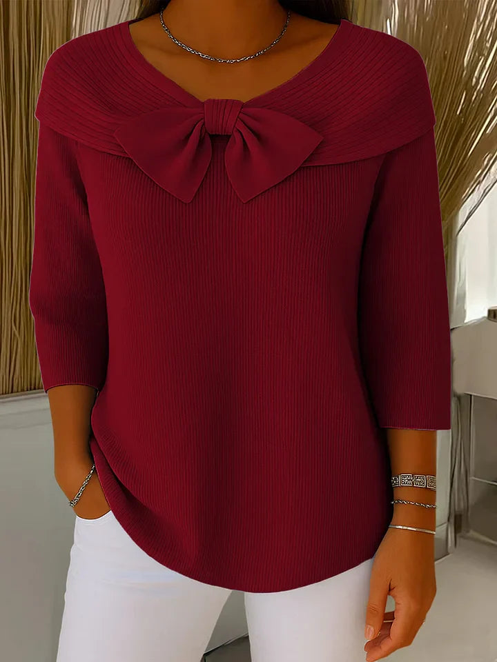 Serena™ | Elegant Knit Sweater with Bow Collar