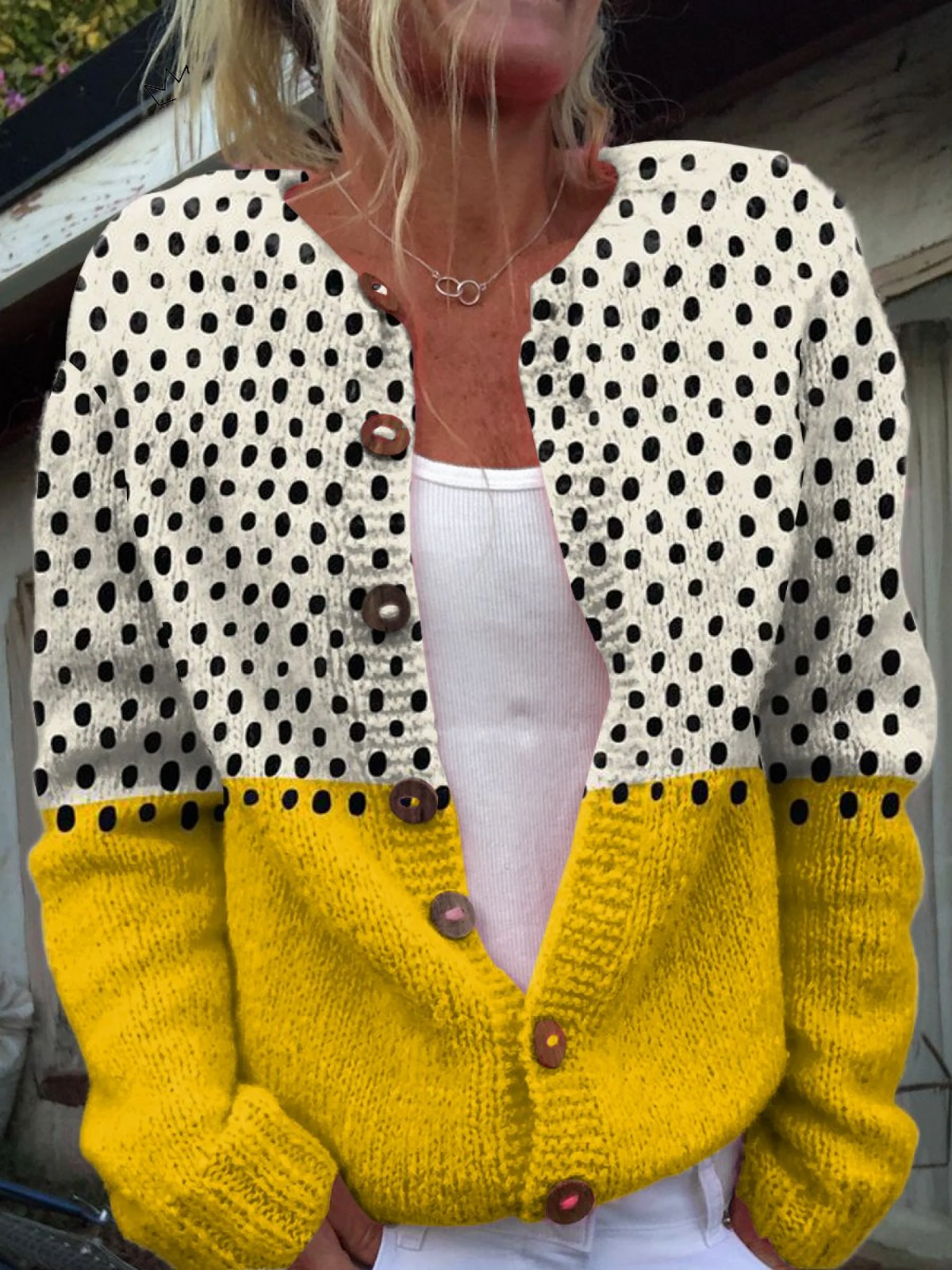Evelyn Cardigan™ | Yellow Polka Warm Knit