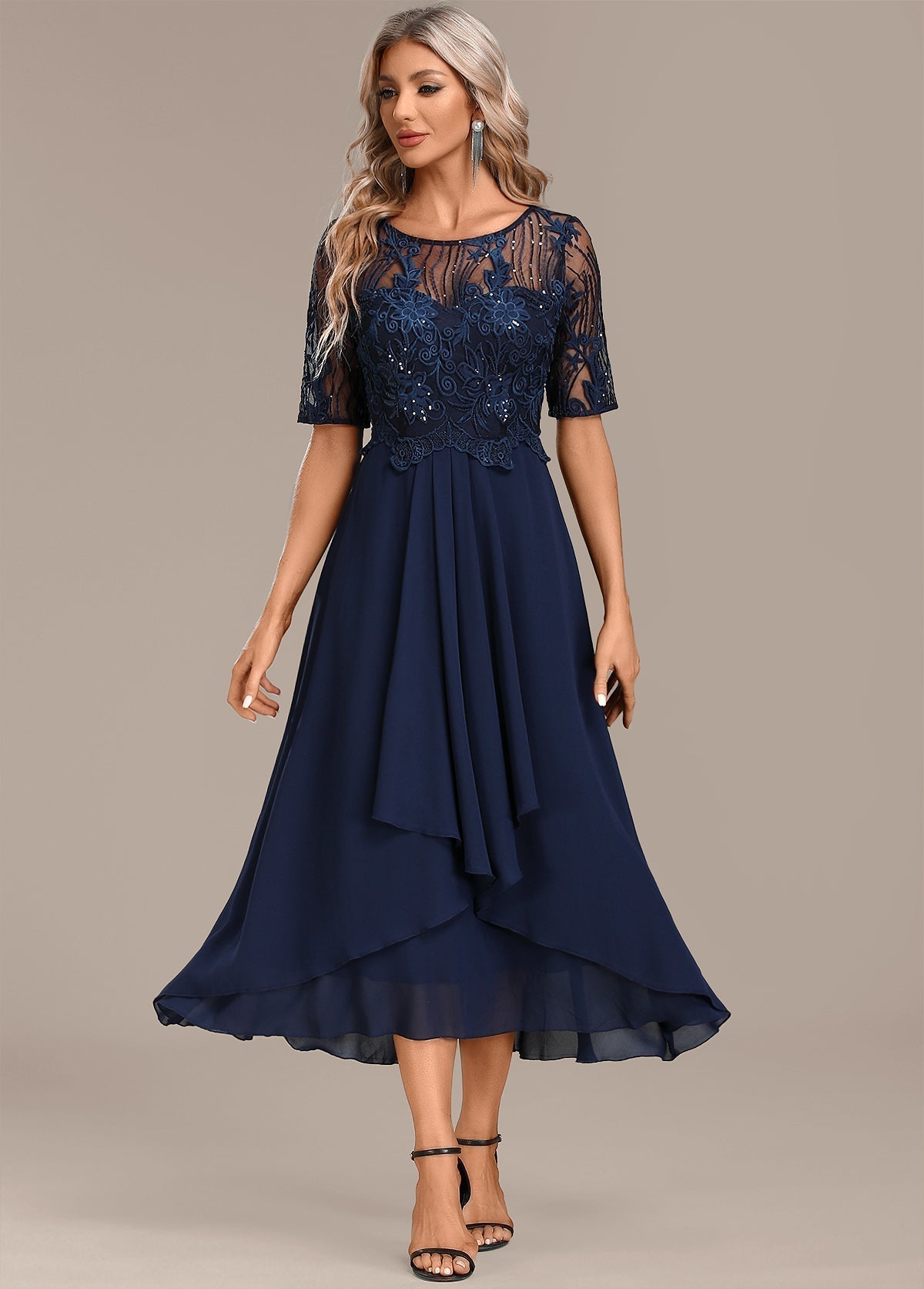 Hazel™ | Navy Lace Midi Dress