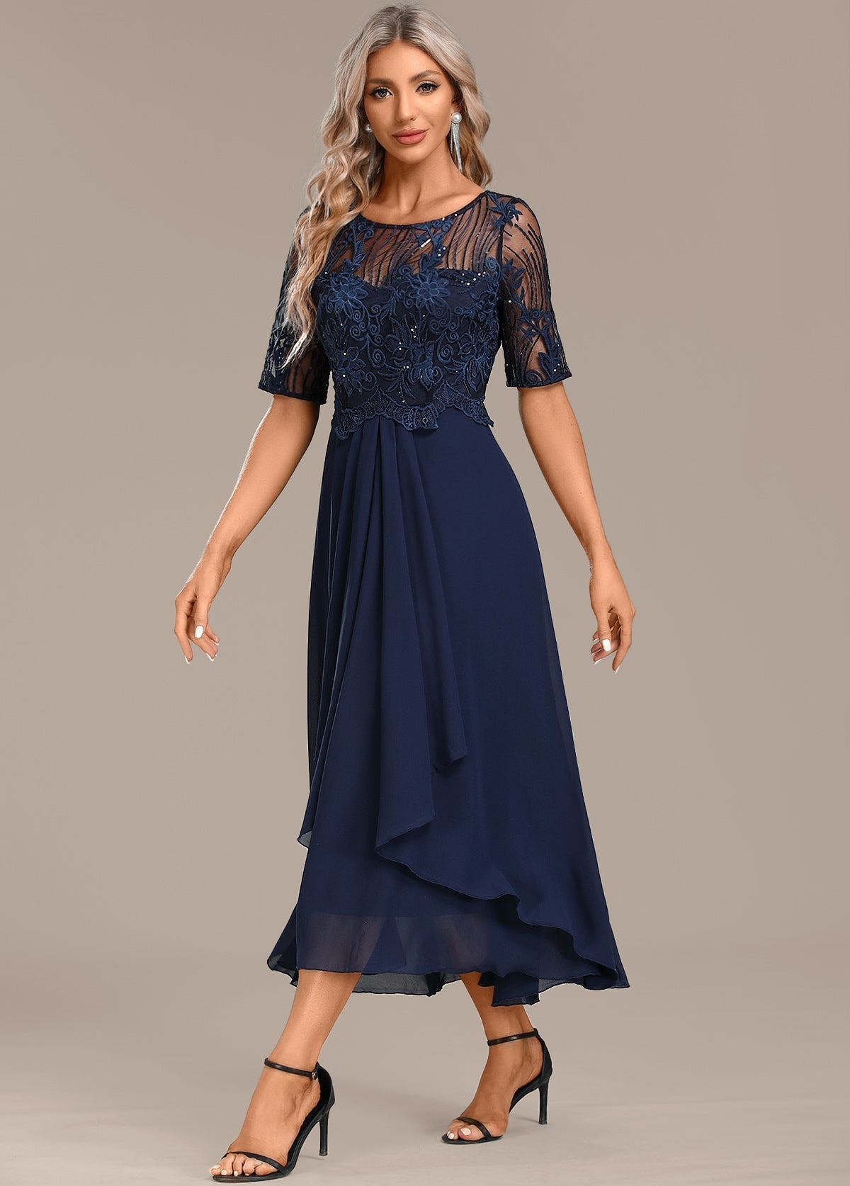 Hazel™ | Navy Lace Midi Dress