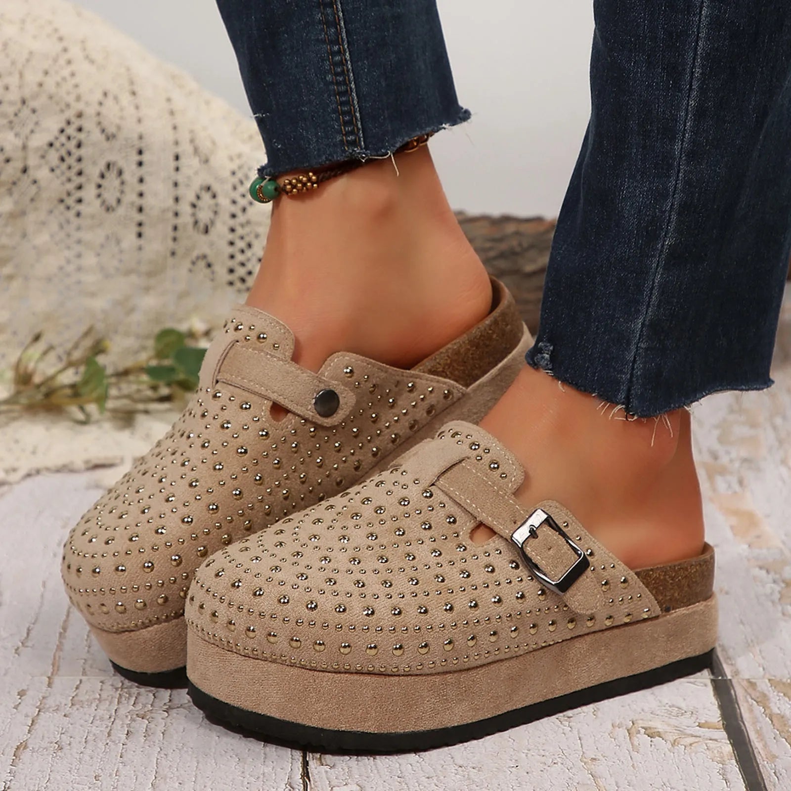 Valeria™ | Suede Rhinestone Comfort Clogs