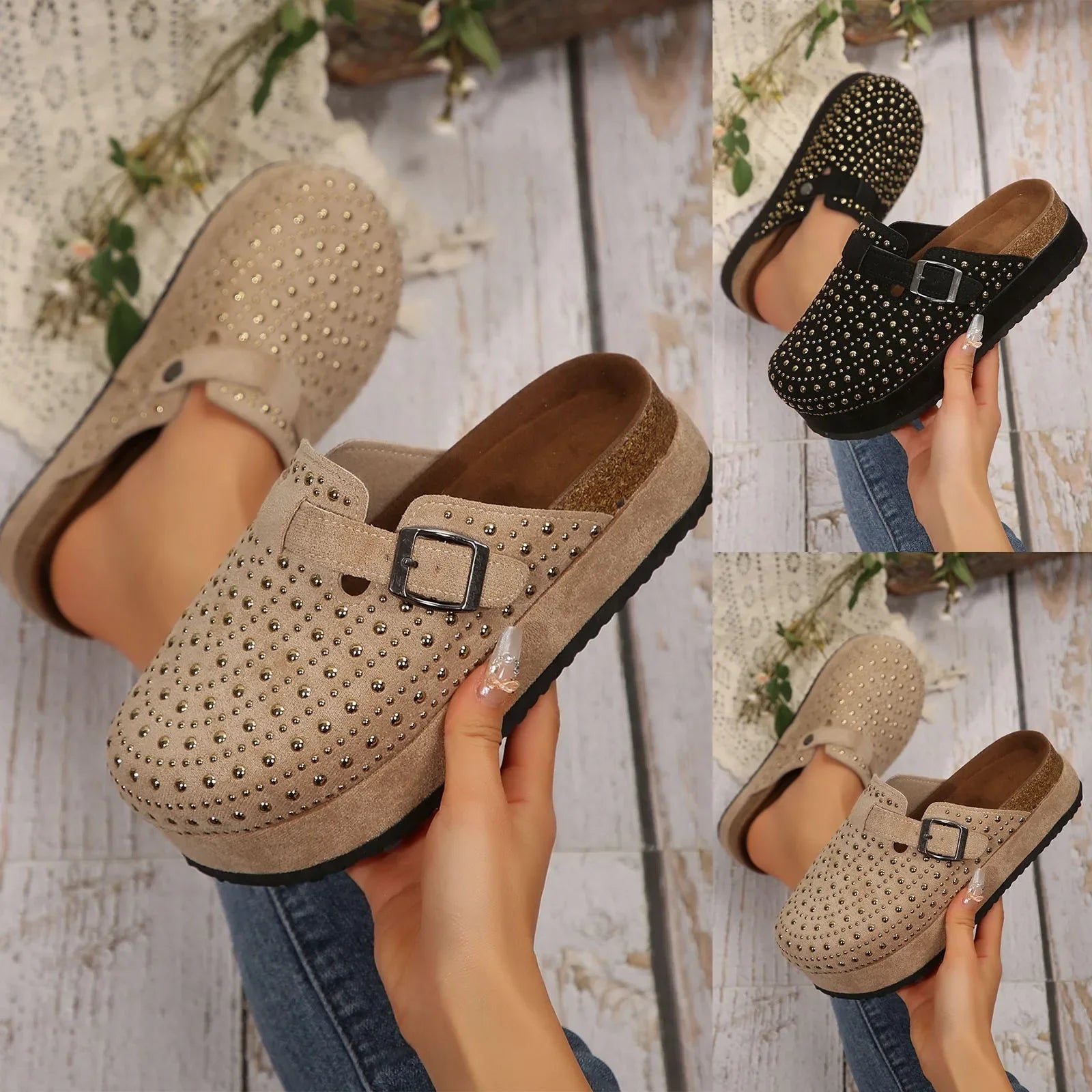 Valeria™ | Suede Rhinestone Comfort Clogs