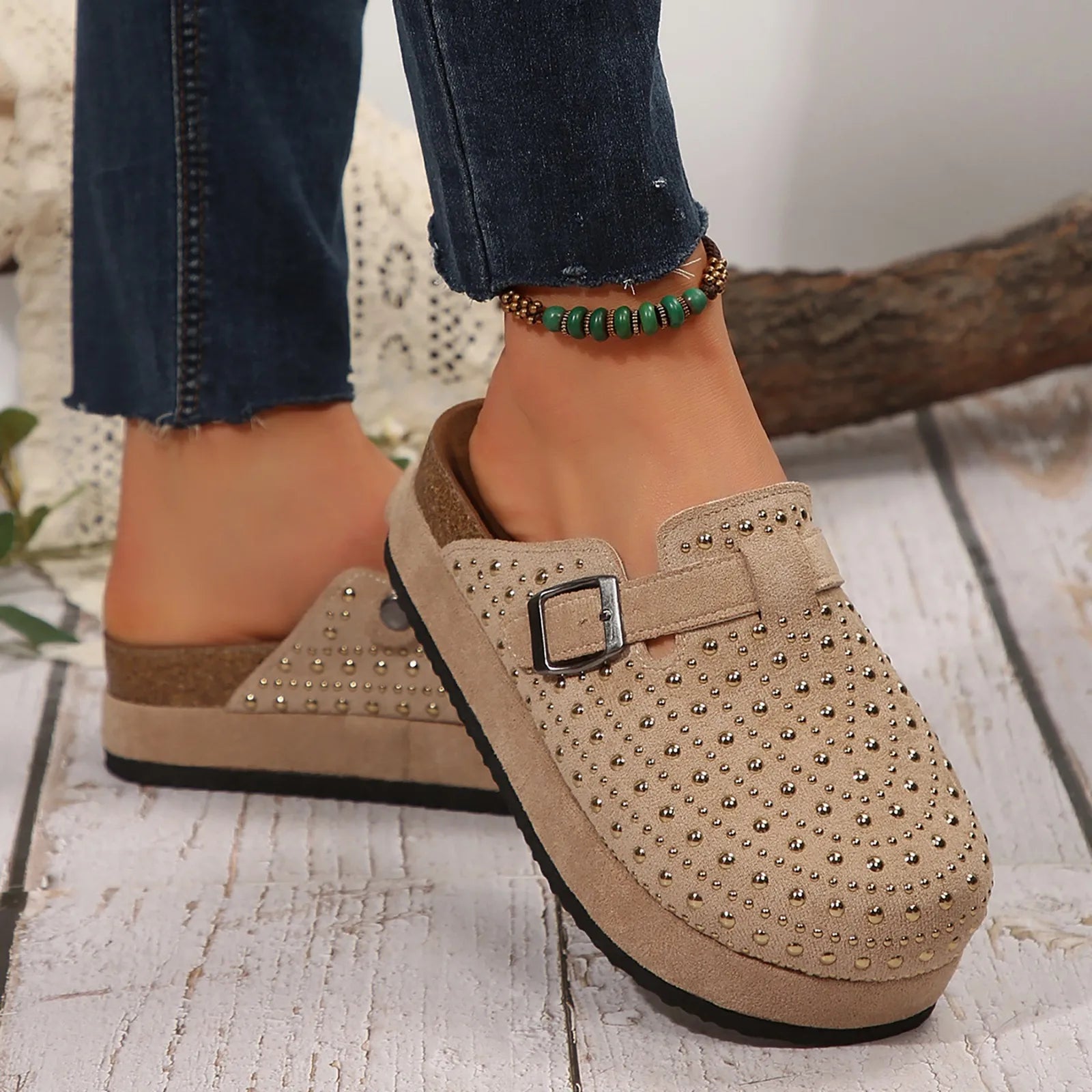 Valeria™ | Suede Rhinestone Comfort Clogs