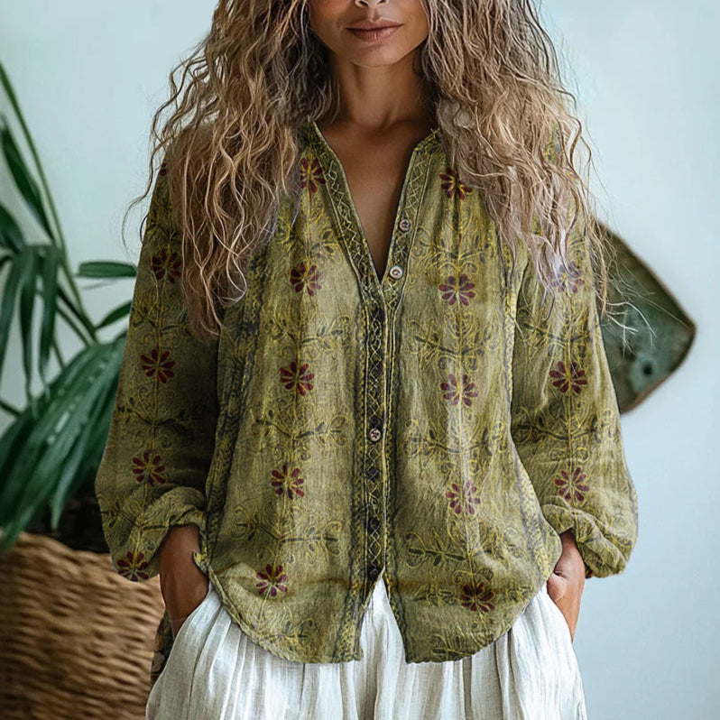 Amber™ | Vintage Leaf-Print Blouse