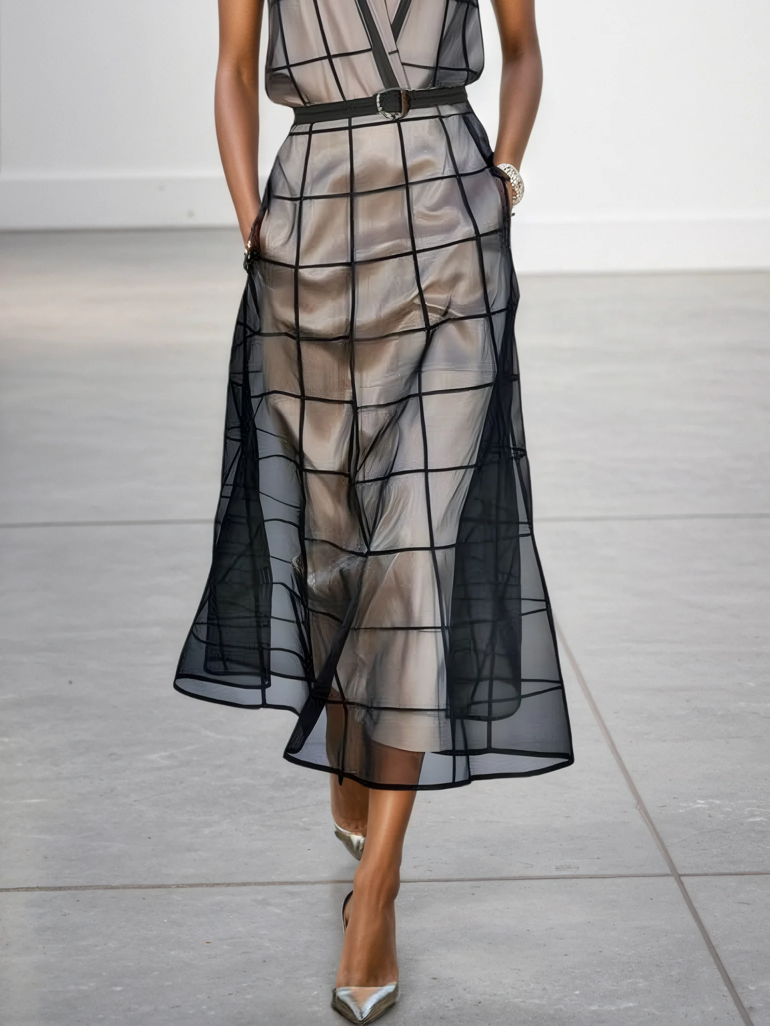 Mireille™ | Checkered Tulle Maxi Dress