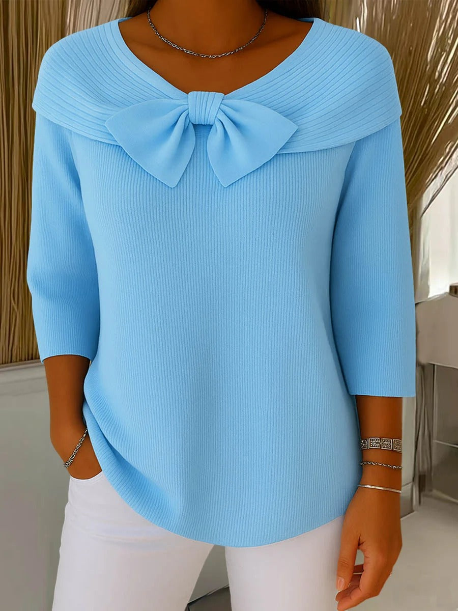 Serena™ | Elegant Knit Sweater with Bow Collar
