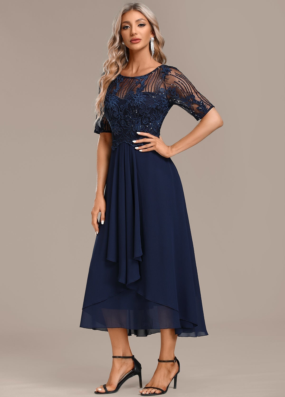 Hazel™ | Navy Lace Midi Dress