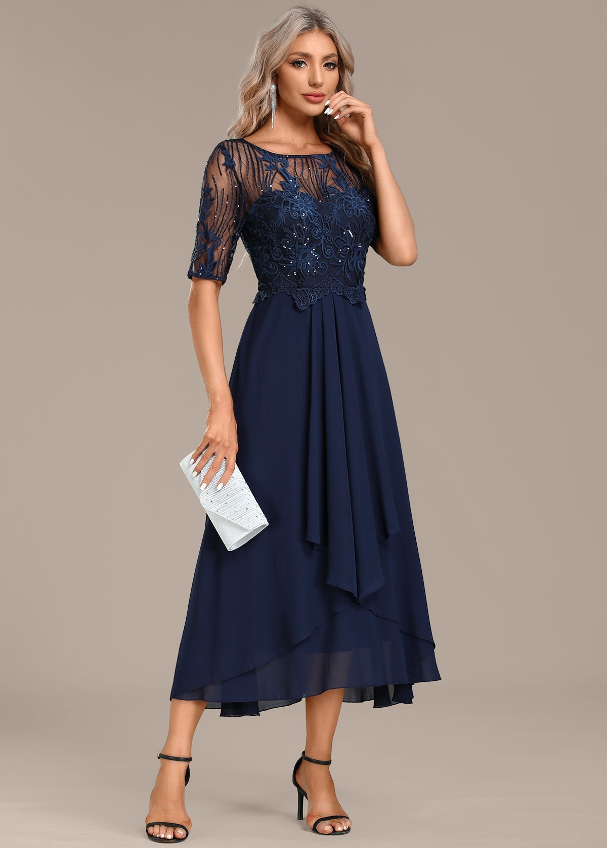 Hazel™ | Navy Lace Midi Dress