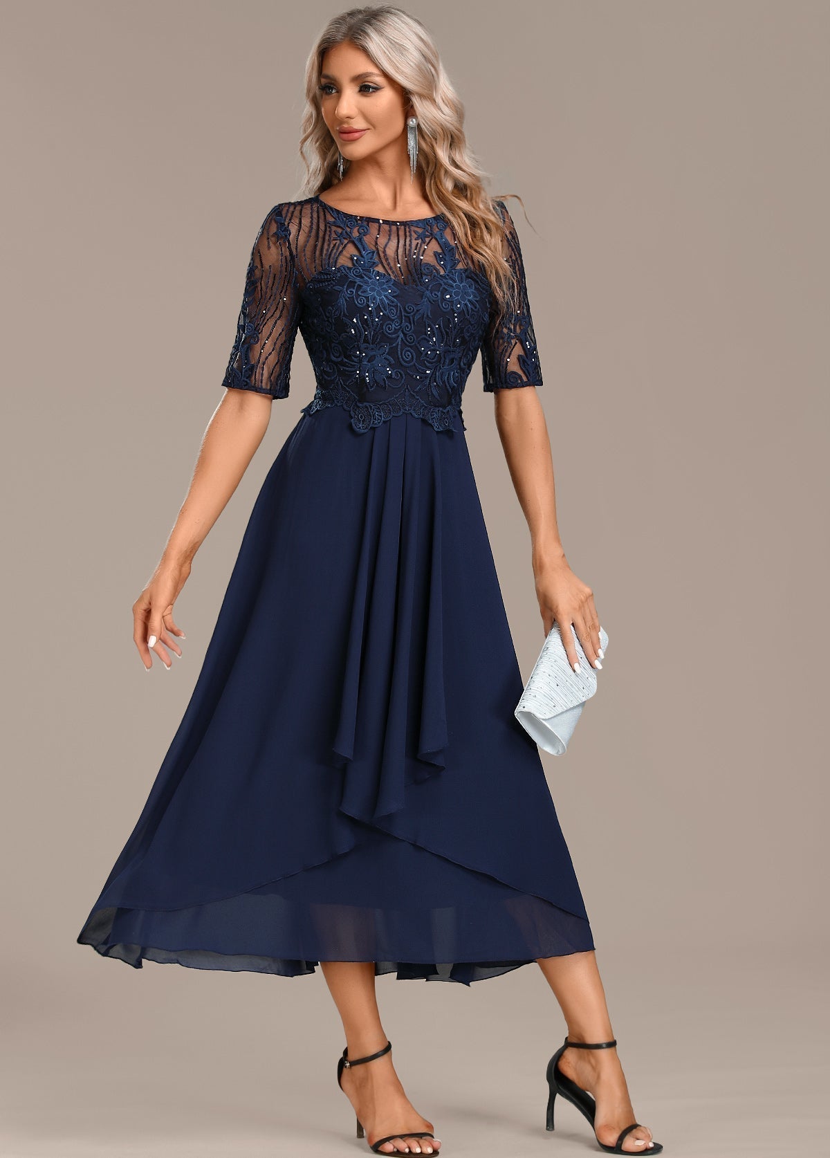 Hazel™ | Navy Lace Midi Dress