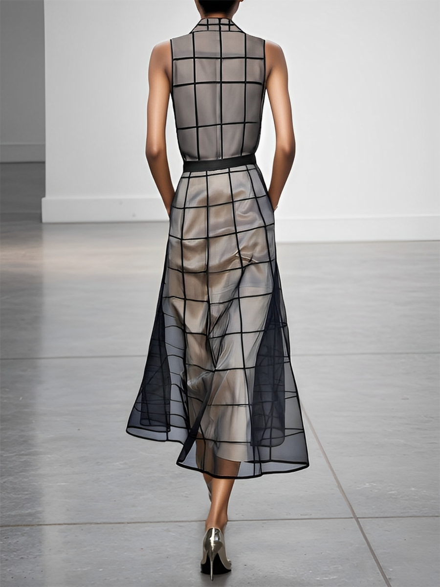 Mireille™ | Checkered Tulle Maxi Dress