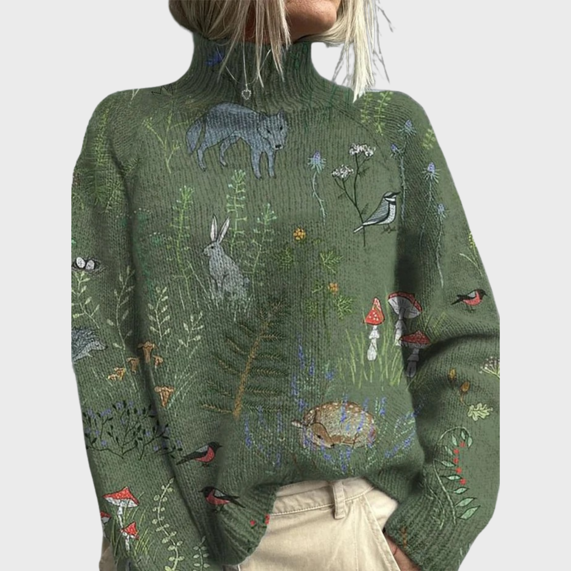 HANA™ | Cozy Knitted Sweater with Forest-Inspired Print