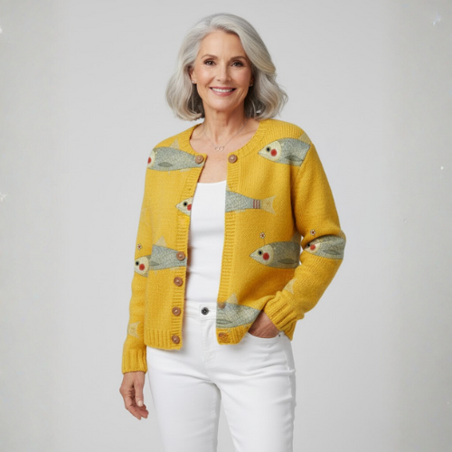 Nora Cardigan™ | Vintage Fish Art Knit