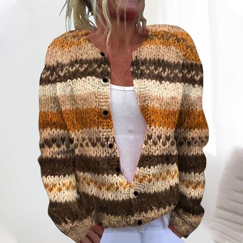 Ivy | Brown loose fitting cardigan with print