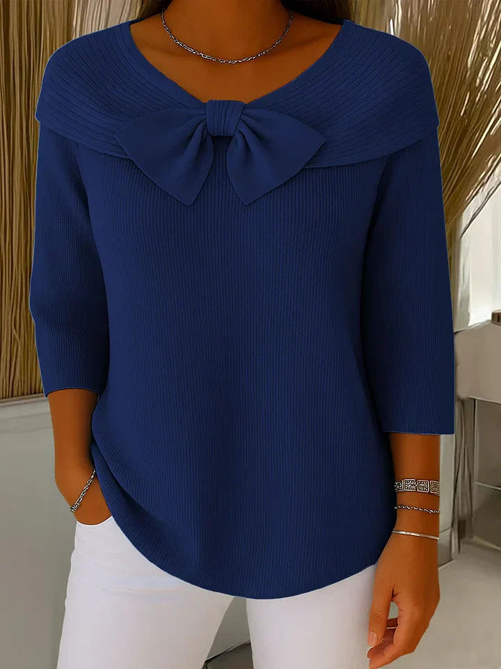 Serena™ | Elegant Knit Sweater with Bow Collar