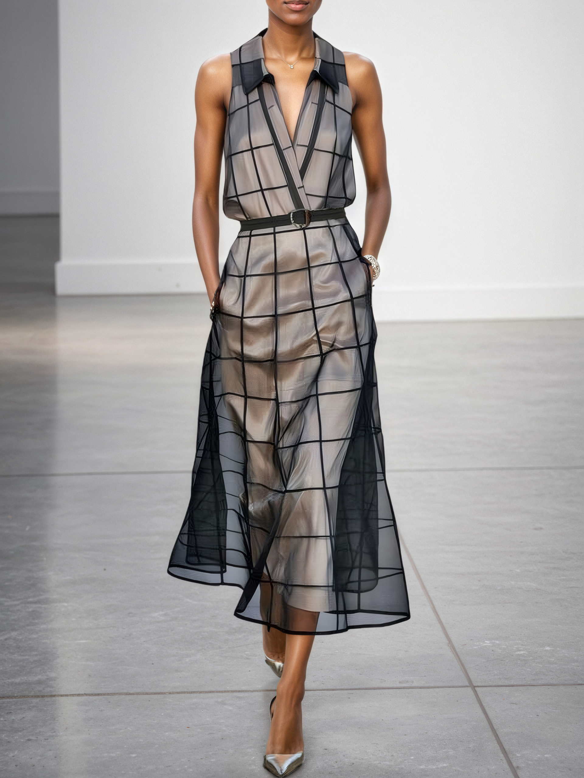 Mireille™ | Checkered Tulle Maxi Dress