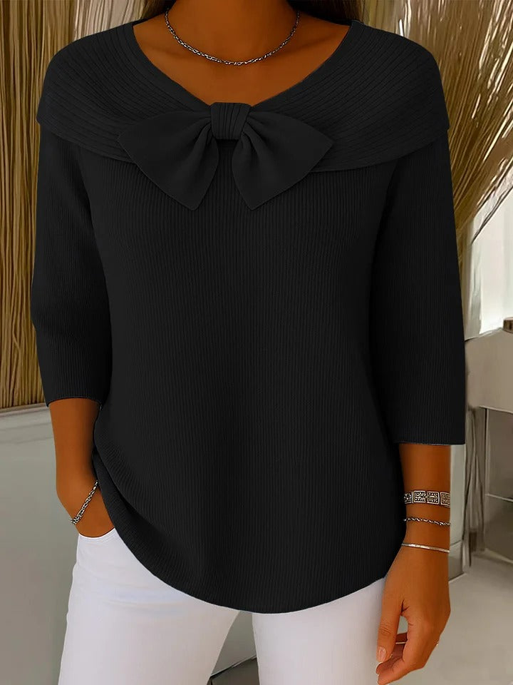 Serena™ | Elegant Knit Sweater with Bow Collar