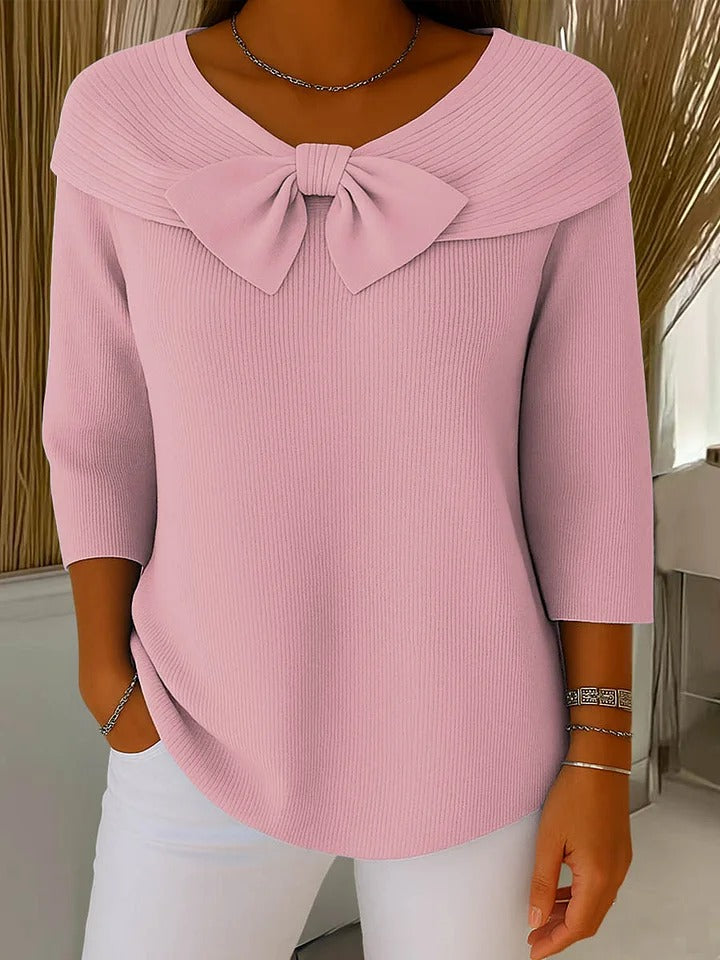 Serena™ | Elegant Knit Sweater with Bow Collar