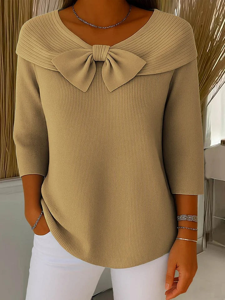 Serena™ | Elegant Knit Sweater with Bow Collar